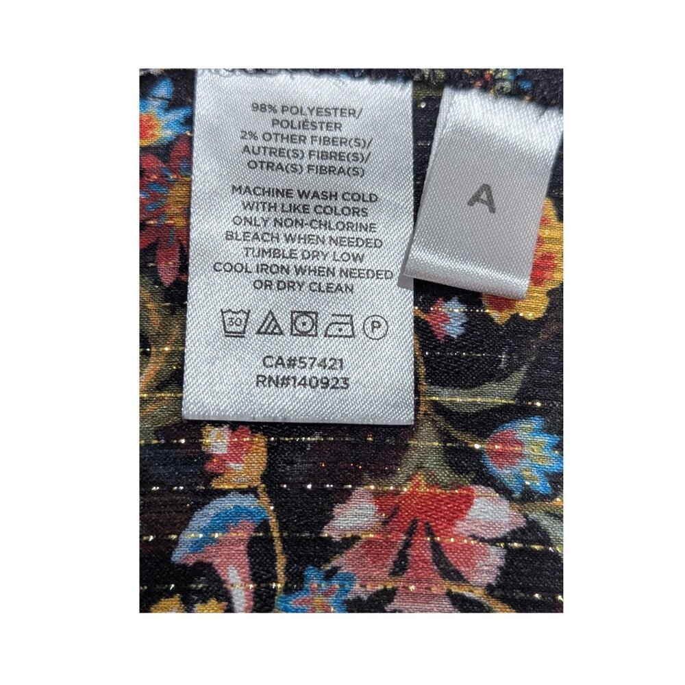 LOFT XL Black Floral Metallic Thread Tie Neck Boho Blouse Flowy Top - Picture 5 of 7